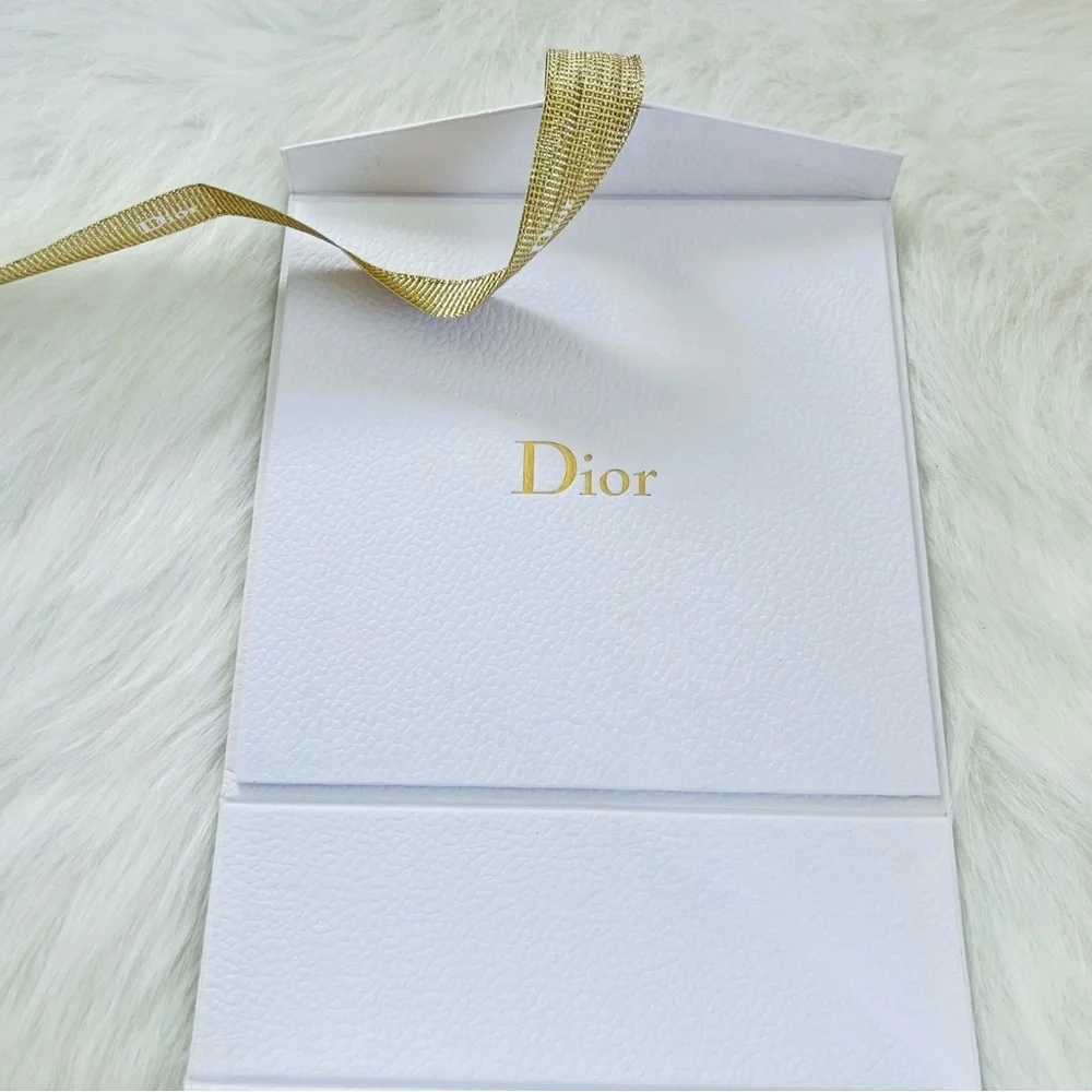 Dior Iconic White Pebbled Texture Gift Box with Gold Dancing Dior Logo Ribbon